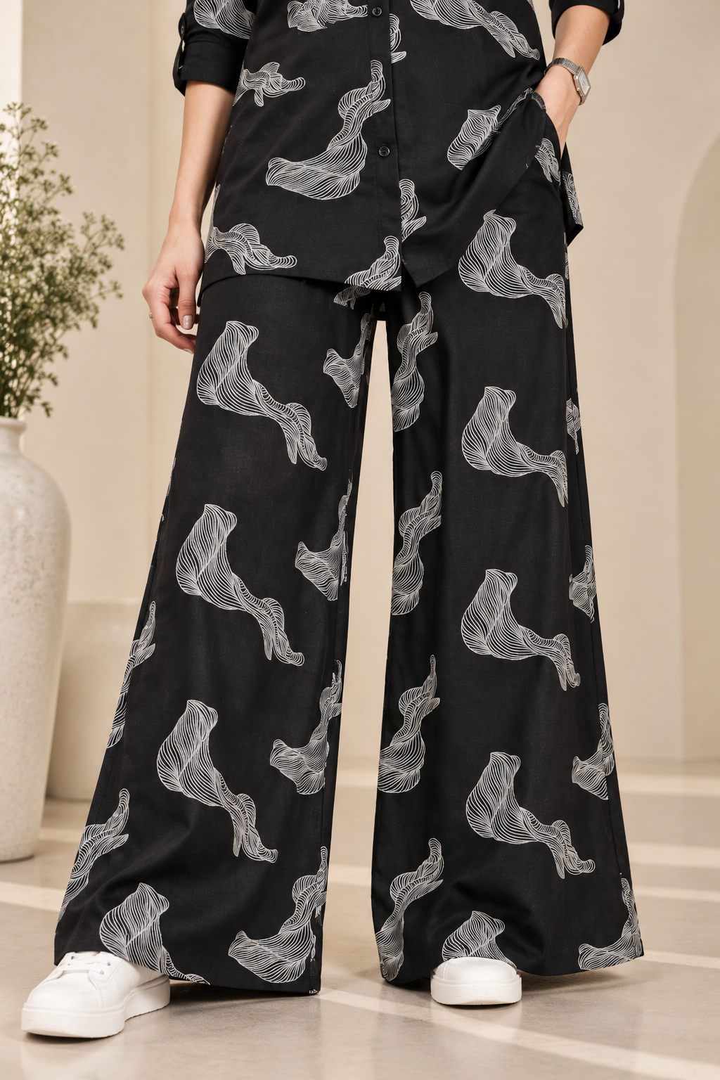 Rocck'z Chic Black & White Swirl Print Co-Ord Set for Women - 27246