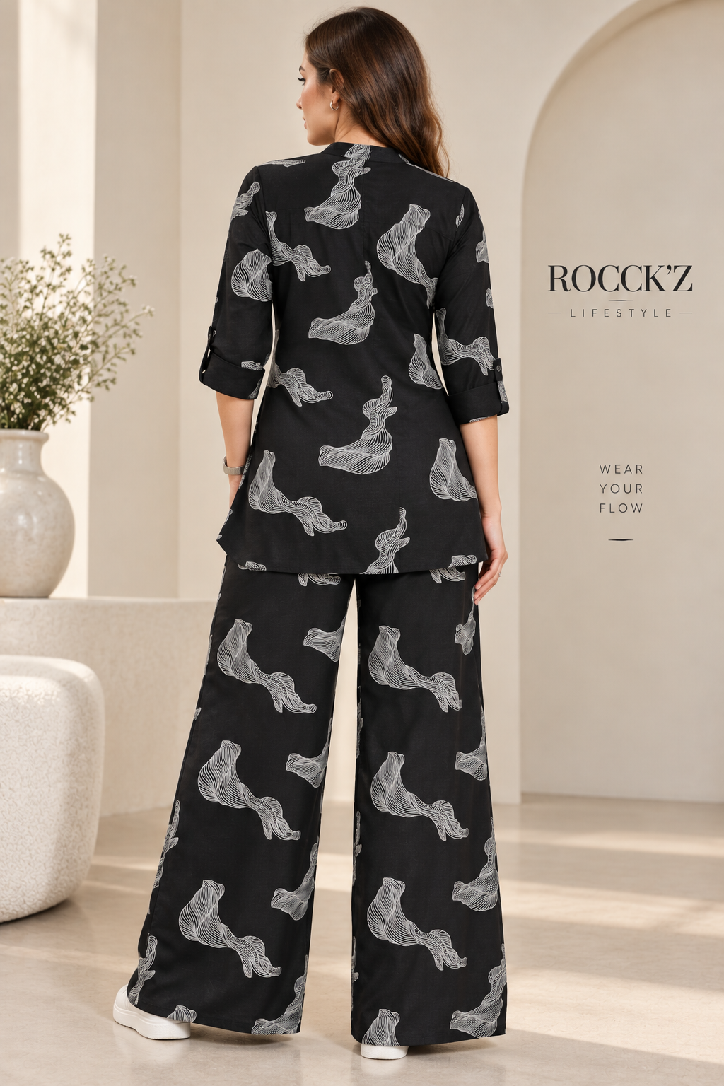 Rocck'z Chic Black & White Swirl Print Co-Ord Set for Women - 27246