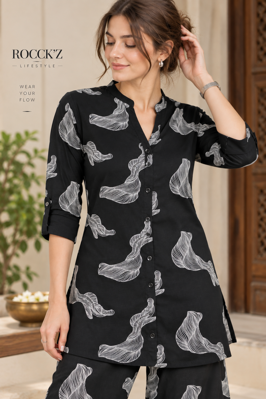 Rocck'z Chic Black & White Swirl Print Co-Ord Set for Women - 27246