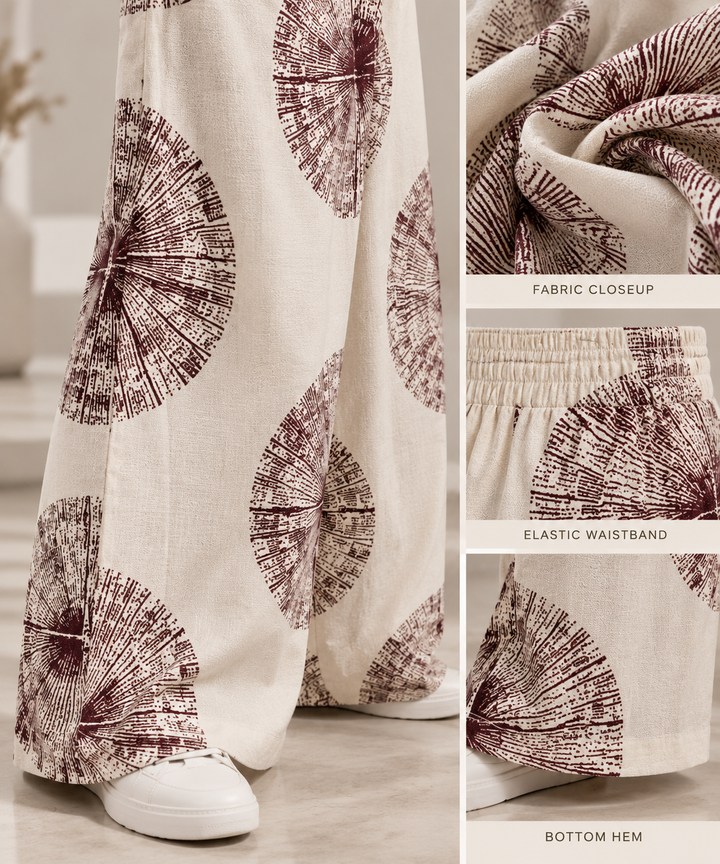 Rocck'z Chic Cream & Maroon Sunburst Print Co-Ord Set for Women –  27250