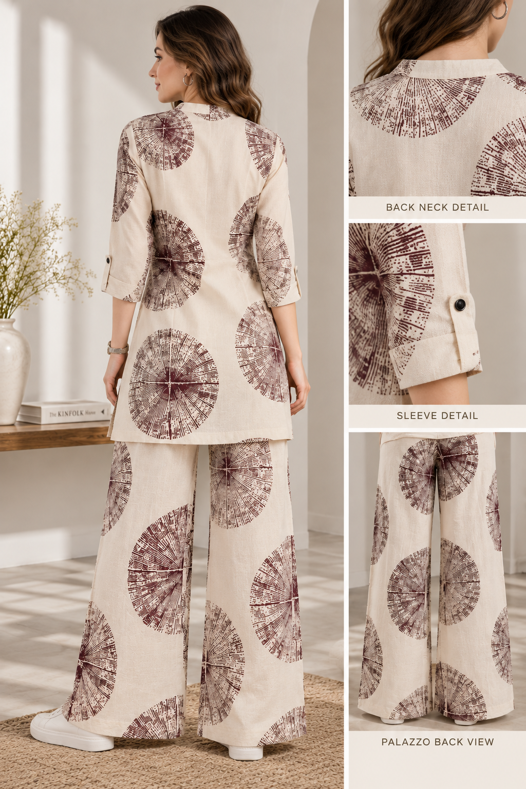 Rocck'z Chic Cream & Maroon Sunburst Print Co-Ord Set for Women –  27250