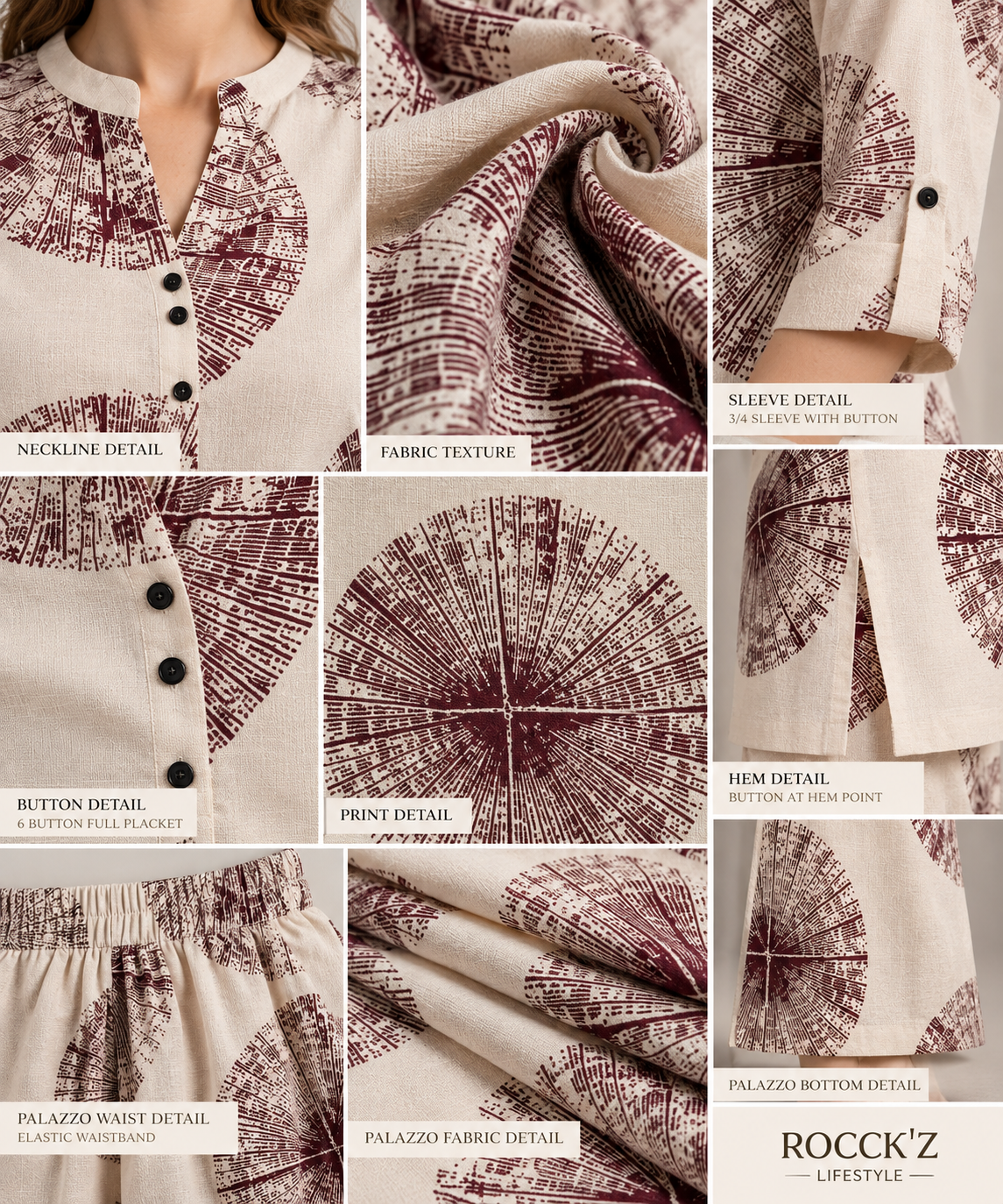 Rocck'z Chic Cream & Maroon Sunburst Print Co-Ord Set for Women –  27250