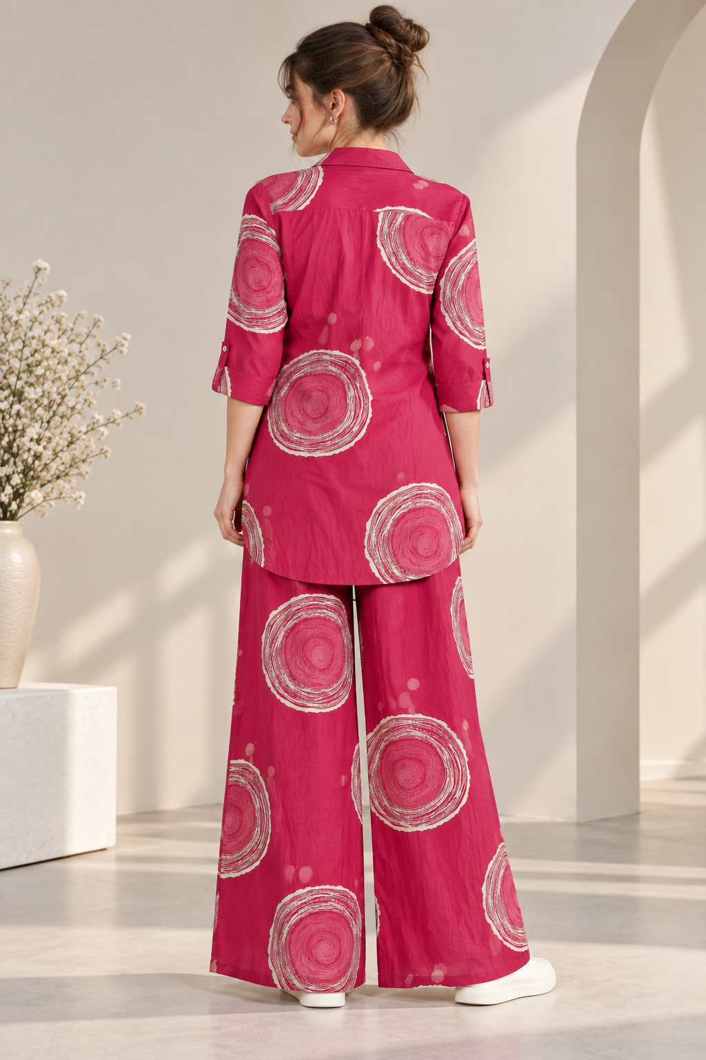 Rocck'z Vibrant Pink & Beige Sunburst Print Co-Ord Set for Women