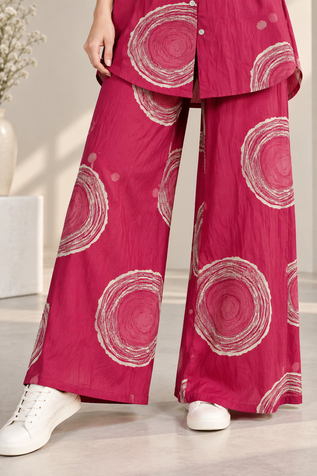 Rocck'z Vibrant Pink & Beige Sunburst Print Co-Ord Set for Women