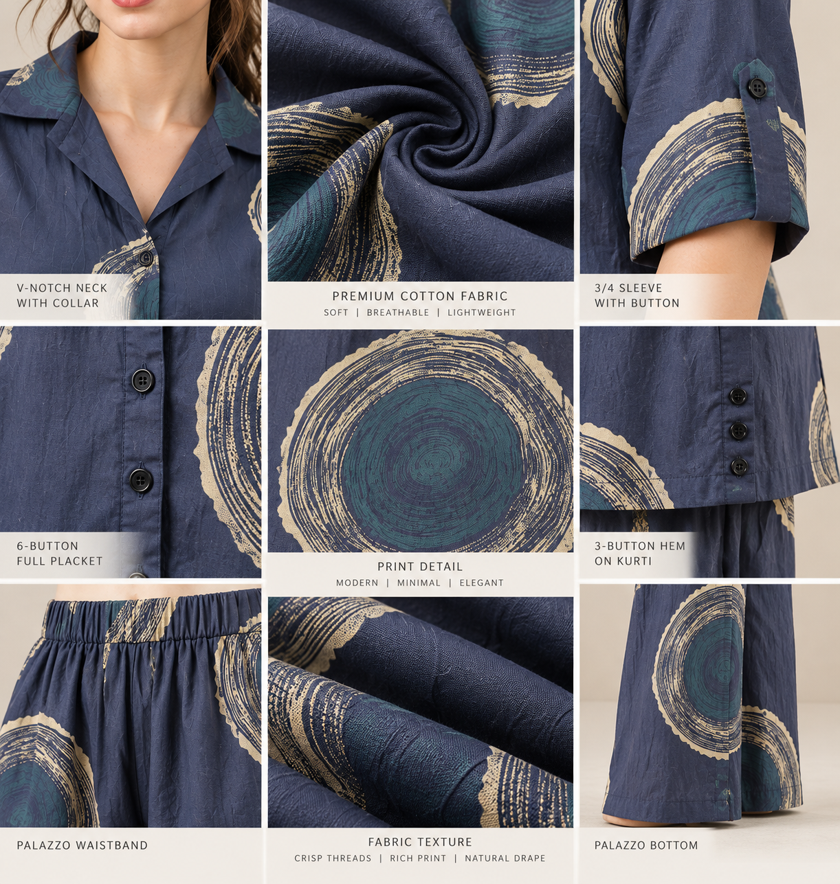 Rocck'z Slate Blue & Beige Sunburst Print Co-Ord Set for Women