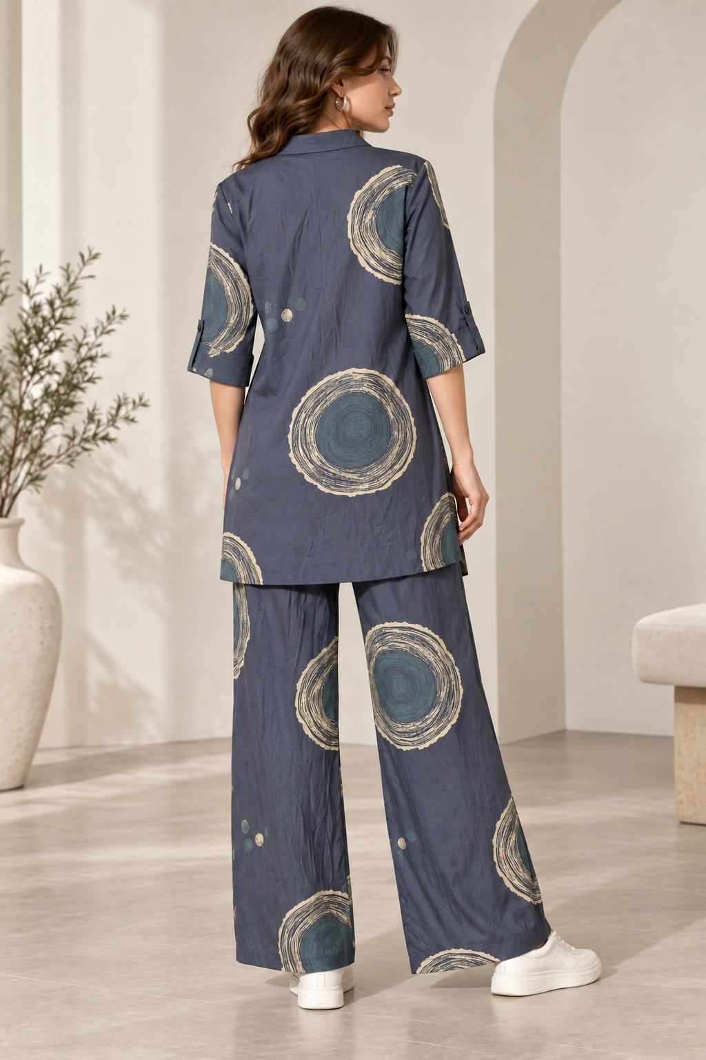 Rocck'z Slate Blue & Beige Sunburst Print Co-Ord Set for Women
