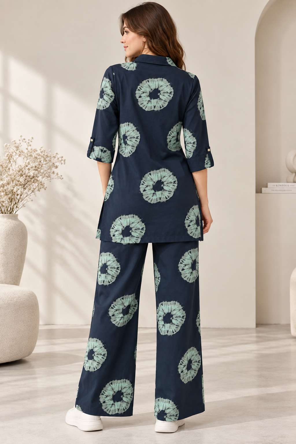 Rocck'z Women’s Dark Grey Tie-Dye Ring Print Collar Co-ord Set
