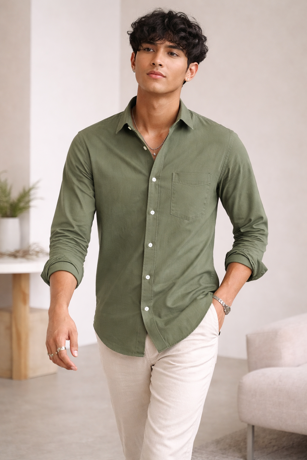 Men’s Premium Olive Green Formal Shirt - 142