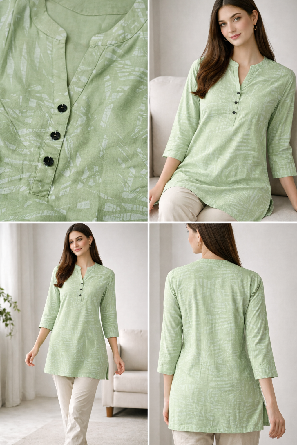 Refreshing Mint Green Abstract Print Casual Kurti - 25031