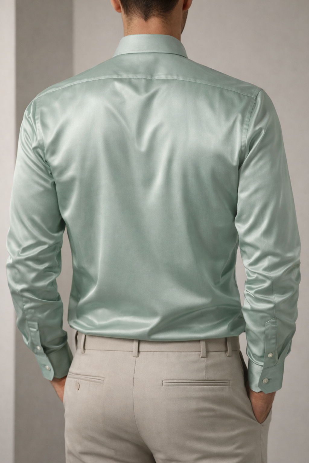Men’s Solid Cotton Satin Formal Shirt – Mint Green - 26494