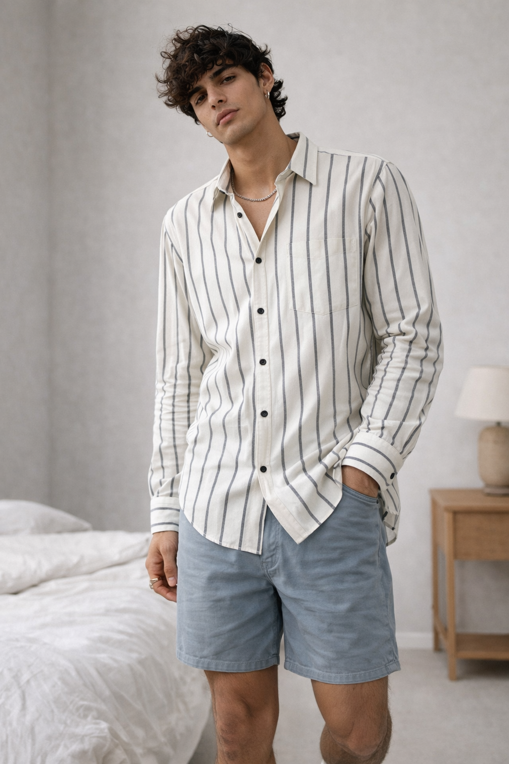 Premium White Cotton  Striped Casual Shirt  - 24549