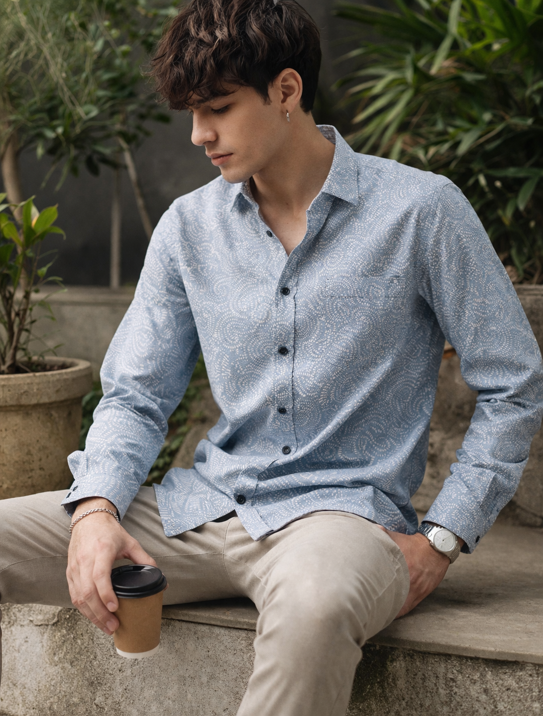 Men’s Premium Light Blue Printed Cotton Shirt – 26243