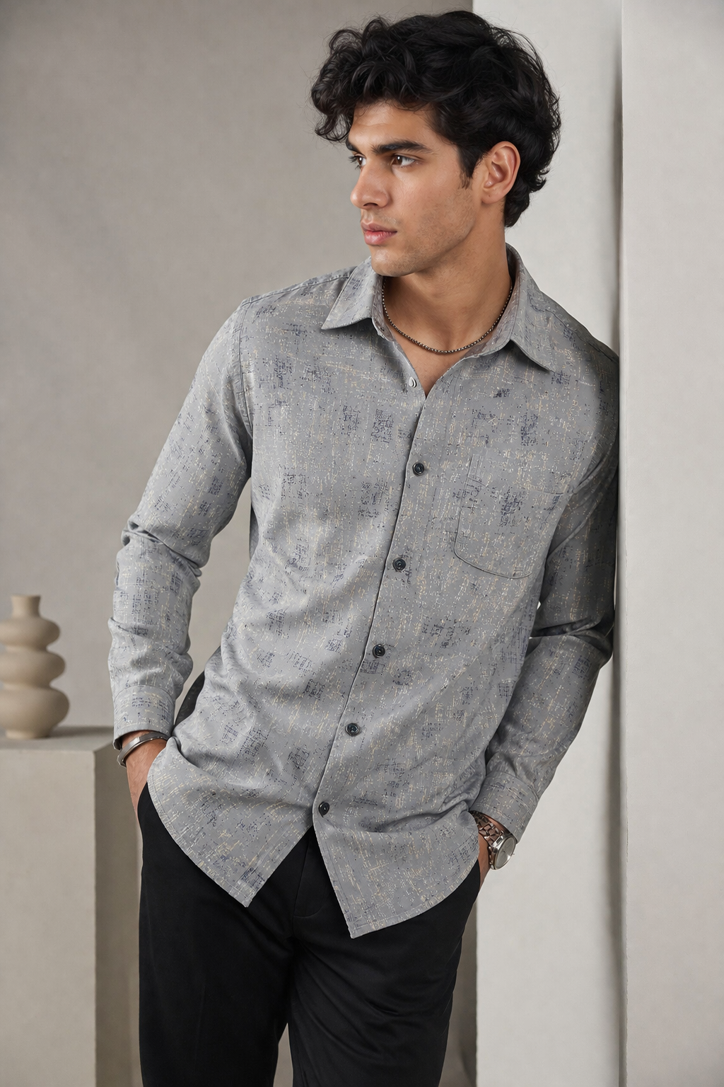 Men’s Premium Textured Printed Formal Shirt - 25597