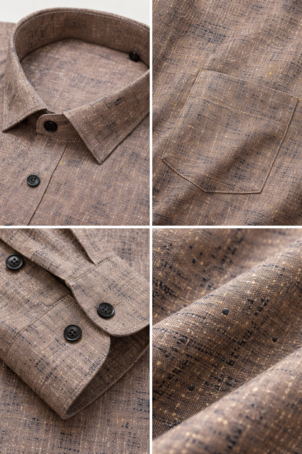 Men’s Premium Textured Printed Shirt – Taupe Beige with Abstract Pattern - 25598