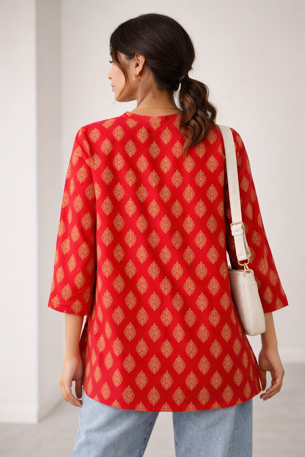 Women's Vibrant Red Ethnic Motif Print Kurti - 26532