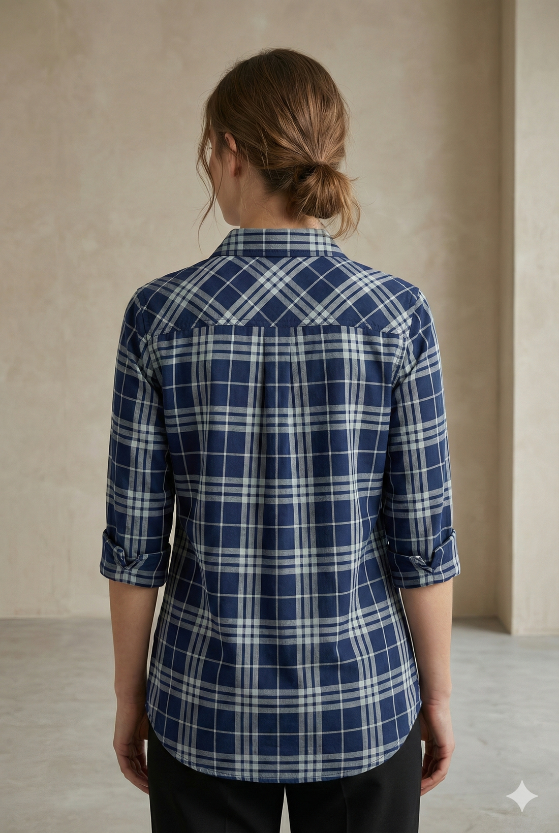 Women’s Navy Blue Classic Checkered Casual Shirt - 25279