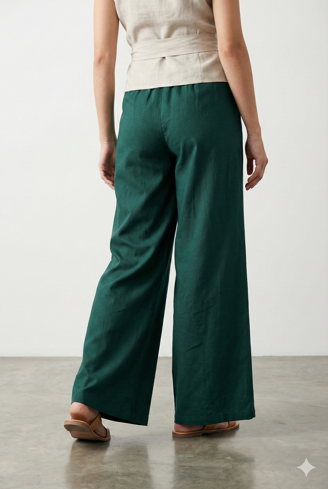 Teal Green Solid Cotton Palazzo - 26272