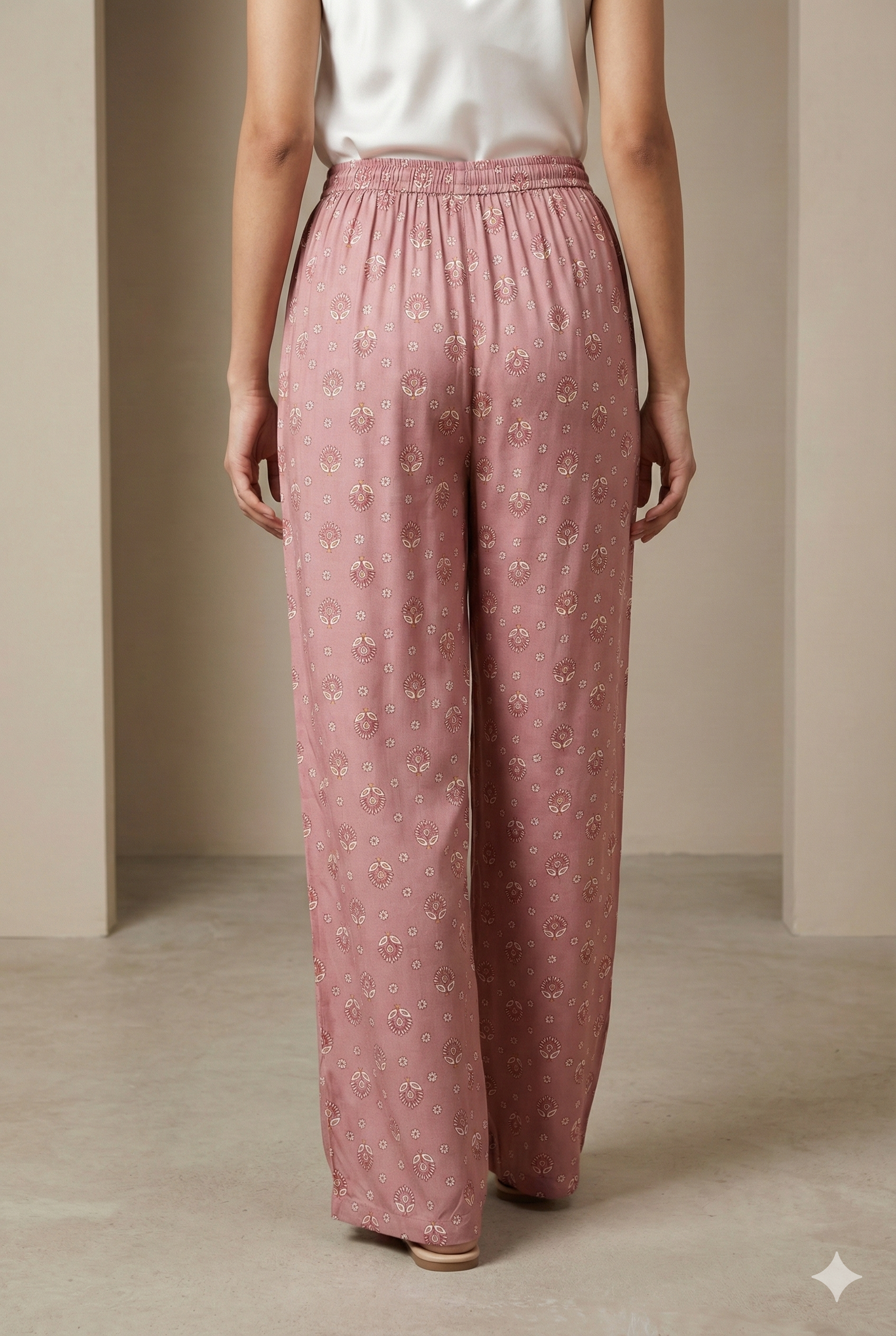 Dusty Rose Ethnic Printed Cotton Palazzo - 26352