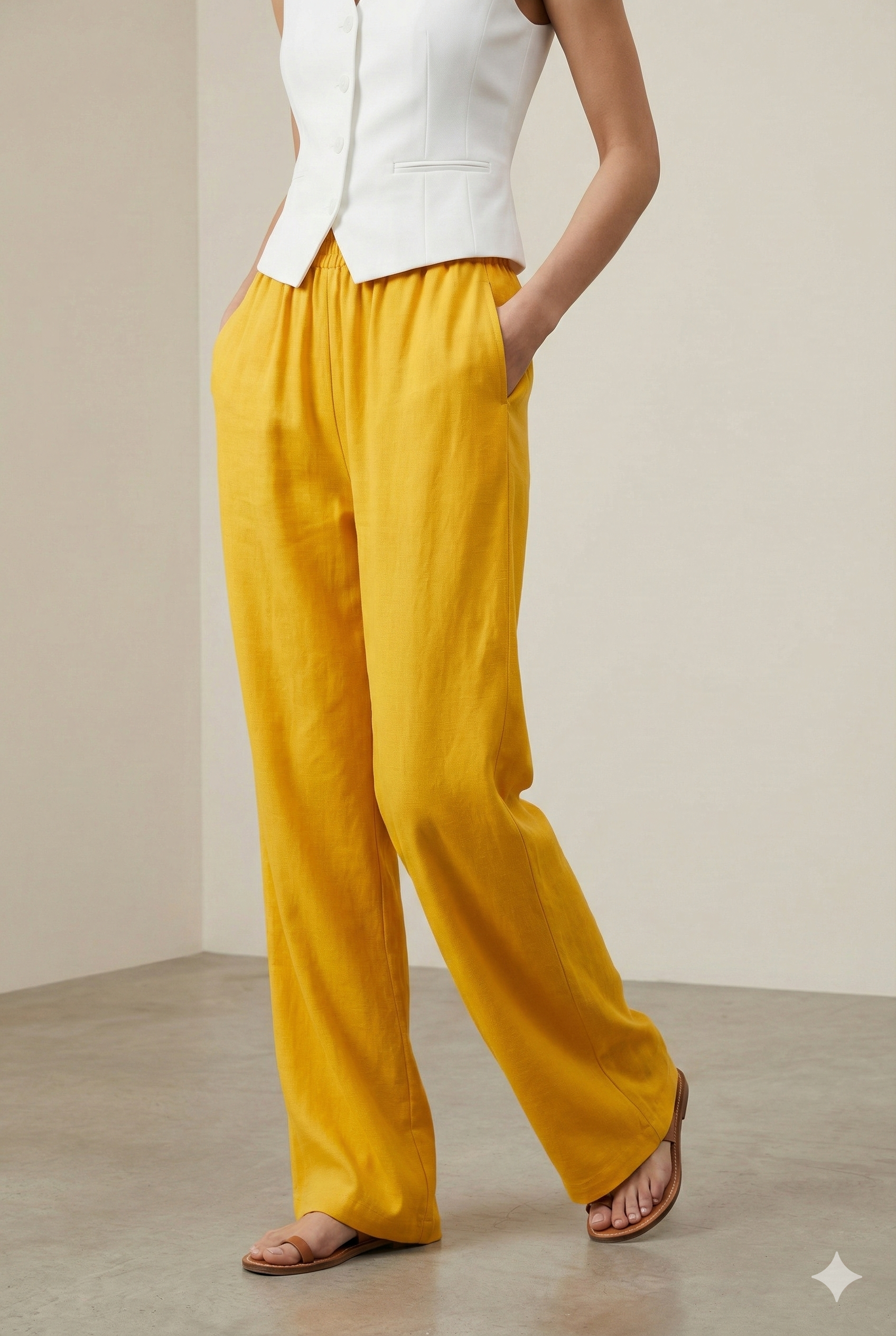 Mustard Yellow Solid Cotton Rayon Palazzo - 26280