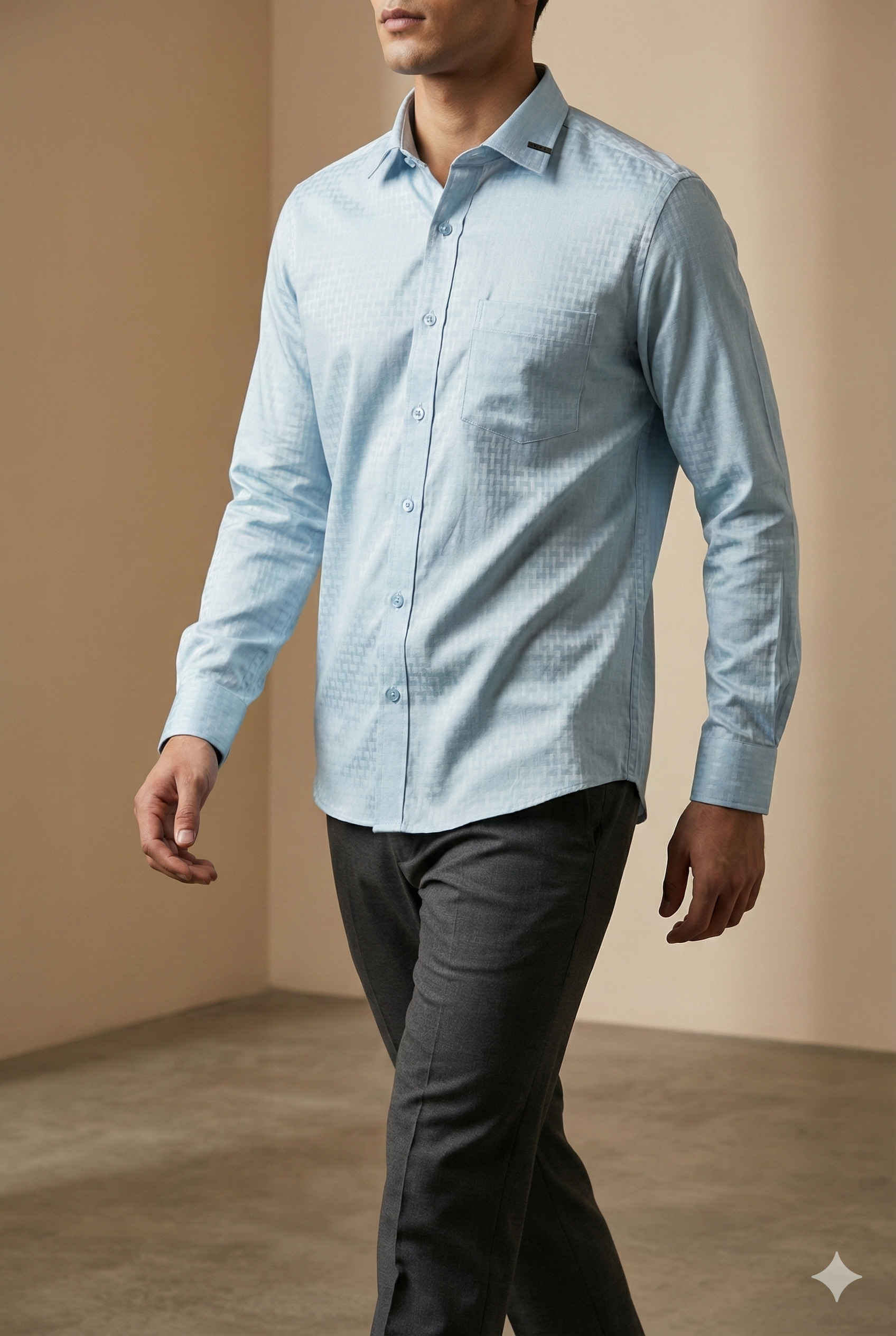 Men’s Premium Satin Textured Formal Shirt – Ice Blue - 26470