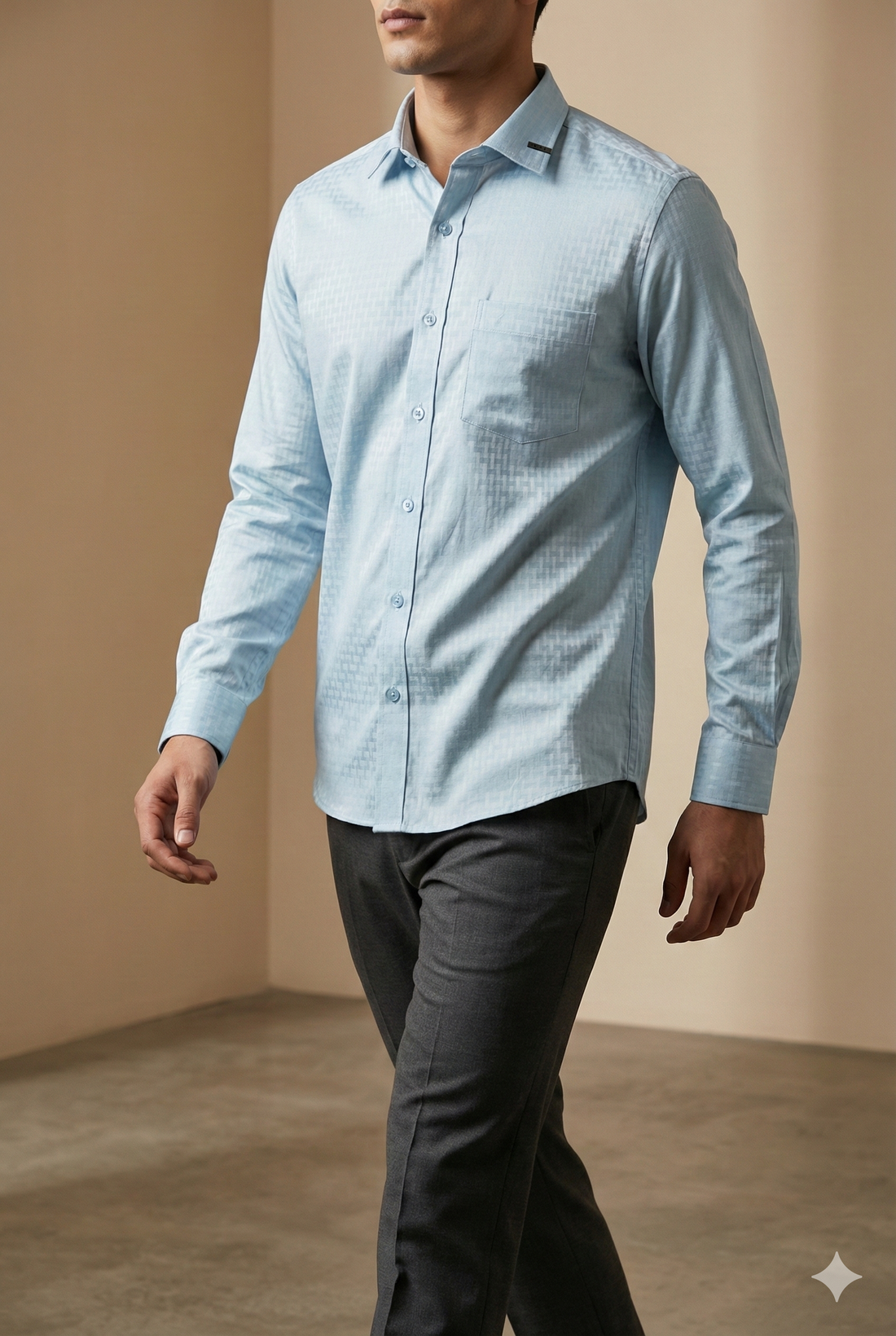 Men’s Premium Satin Textured Formal Shirt – Ice Blue - 26470