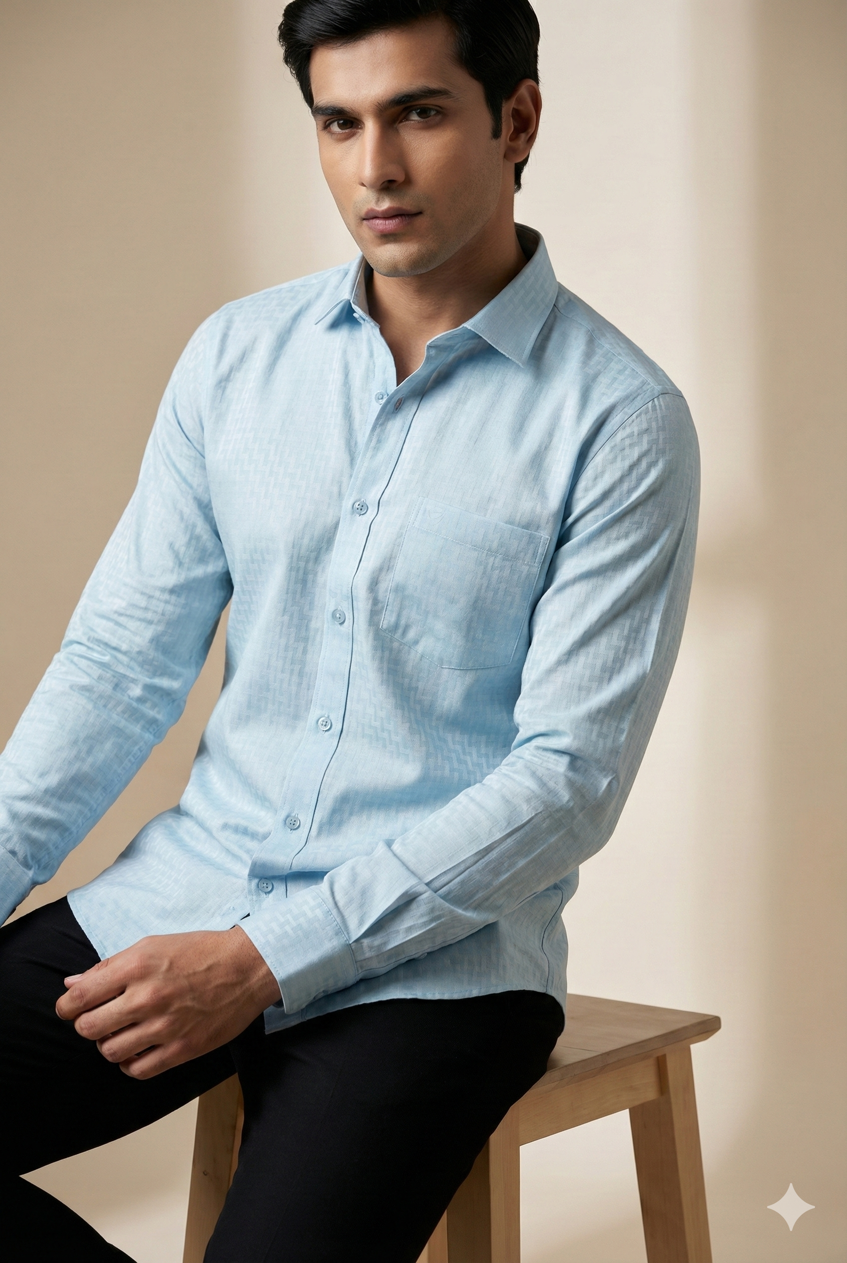 Men’s Premium Satin Textured Formal Shirt – Ice Blue - 26470