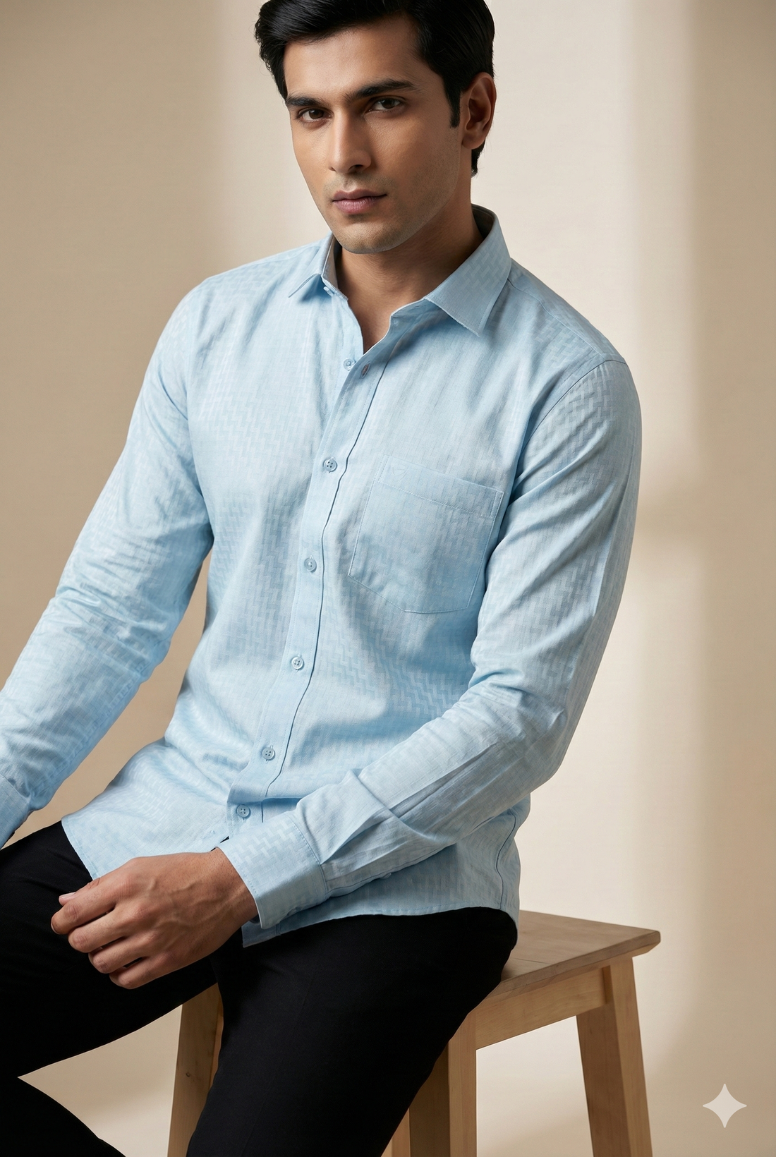 Men’s Premium Satin Textured Formal Shirt – Ice Blue - 26470
