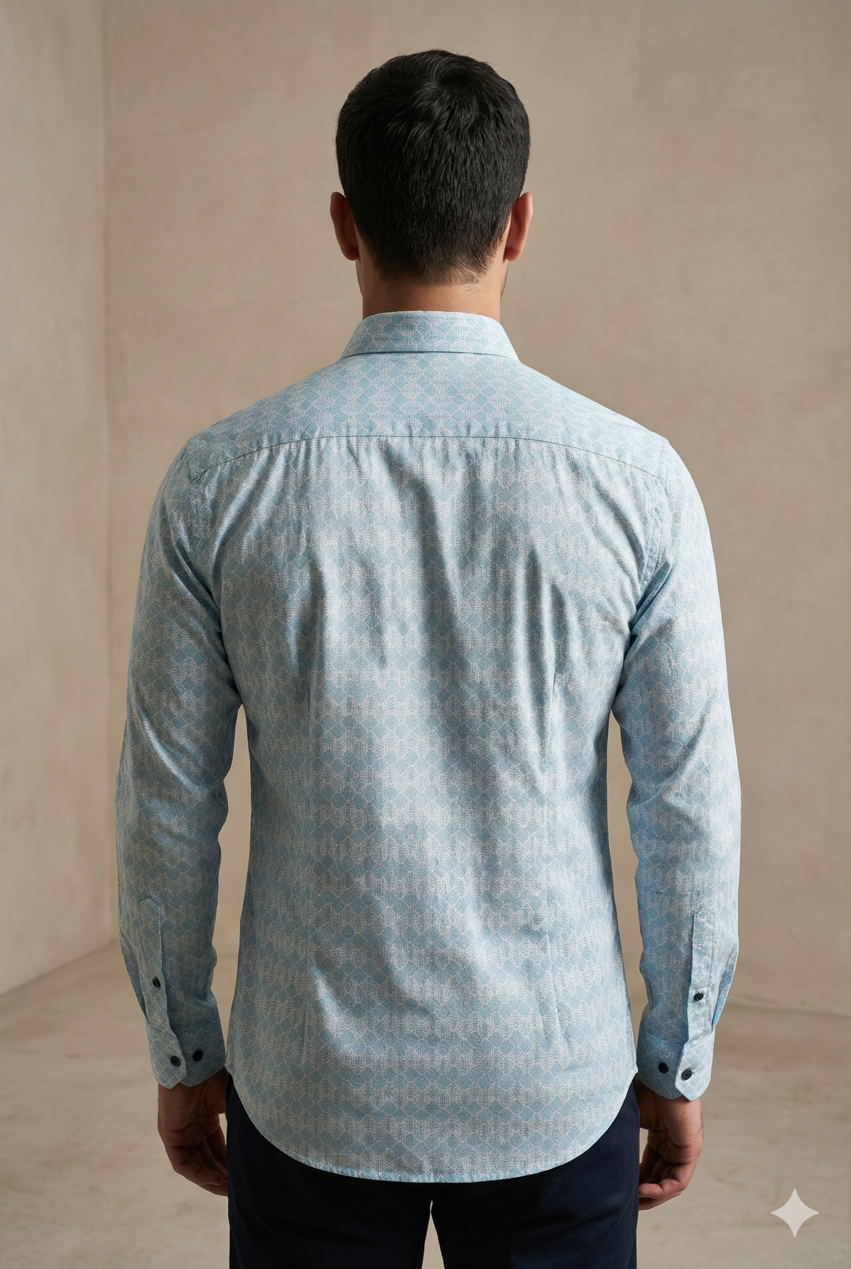 Men’s Premium Light Blue Geometric Print Formal Shirt - 25502