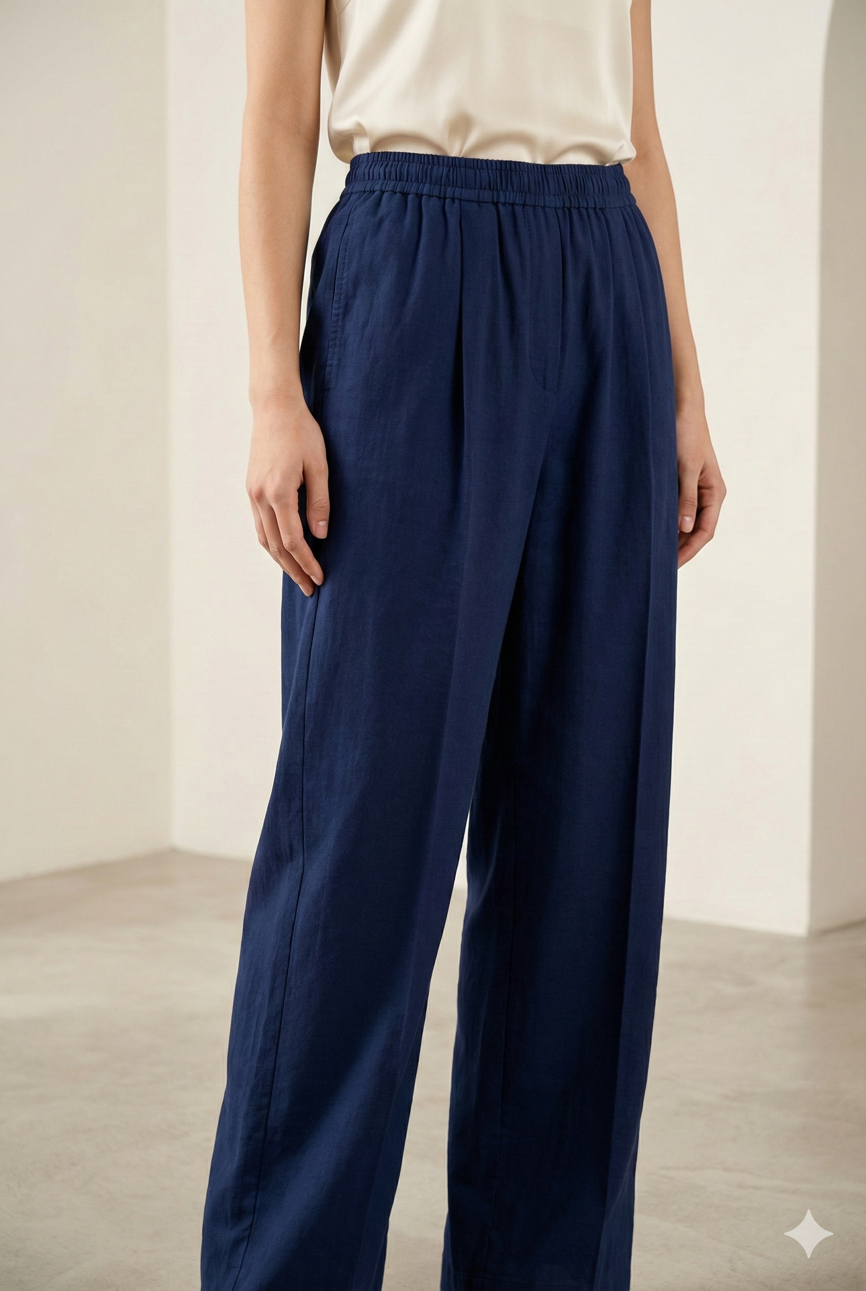 Women’s Solid Navy Blue Relaxed-Fit Palazzo - 26276