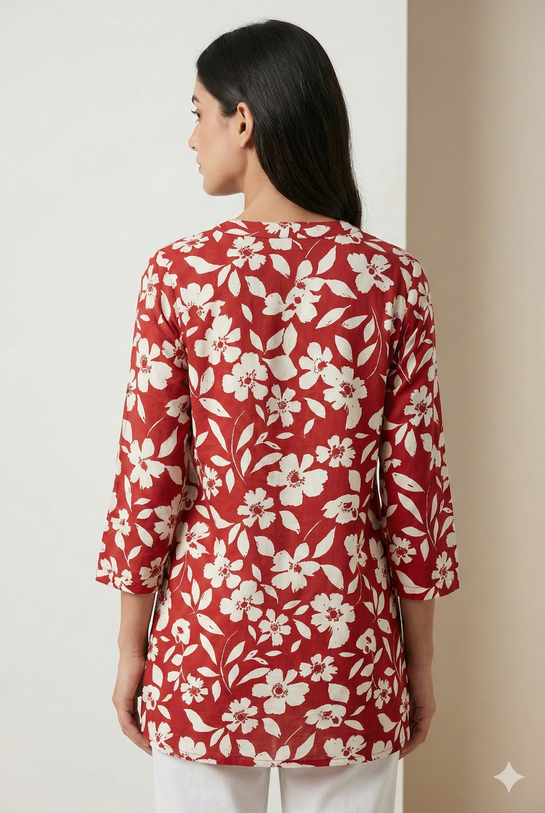 Women’s Red & Ivory Floral Printed Kurti - 26009