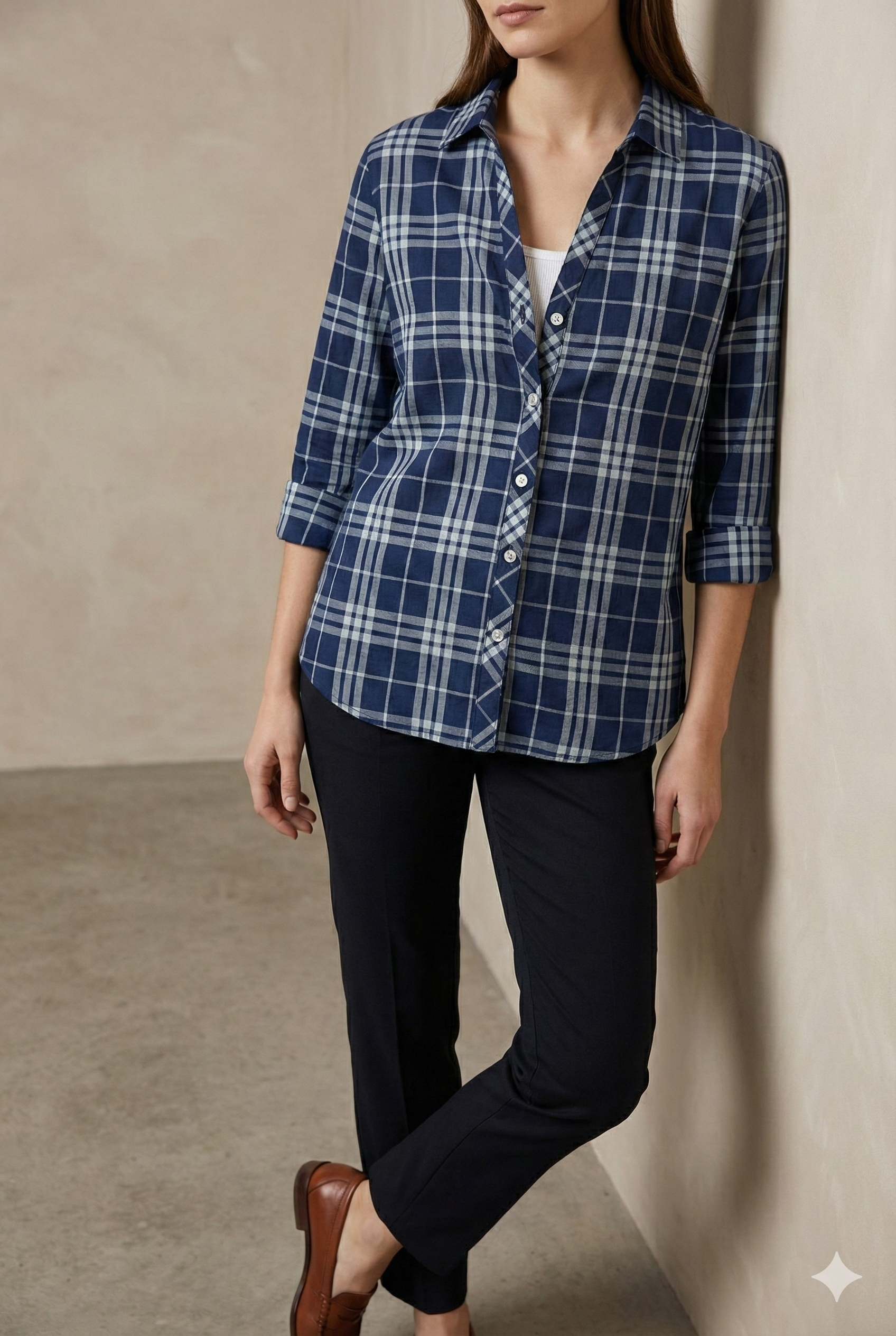 Women’s Navy Blue Classic Checkered Casual Shirt - 25279