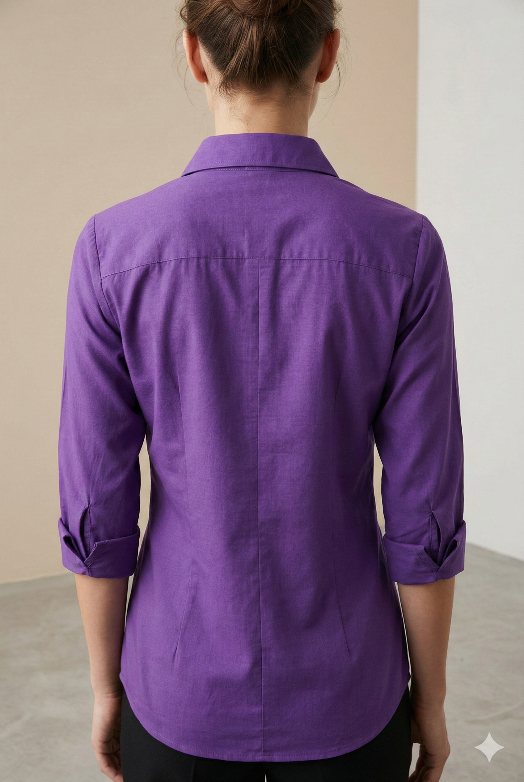 Women’s Solid Purple V-Neck Collared Shirt - 25329