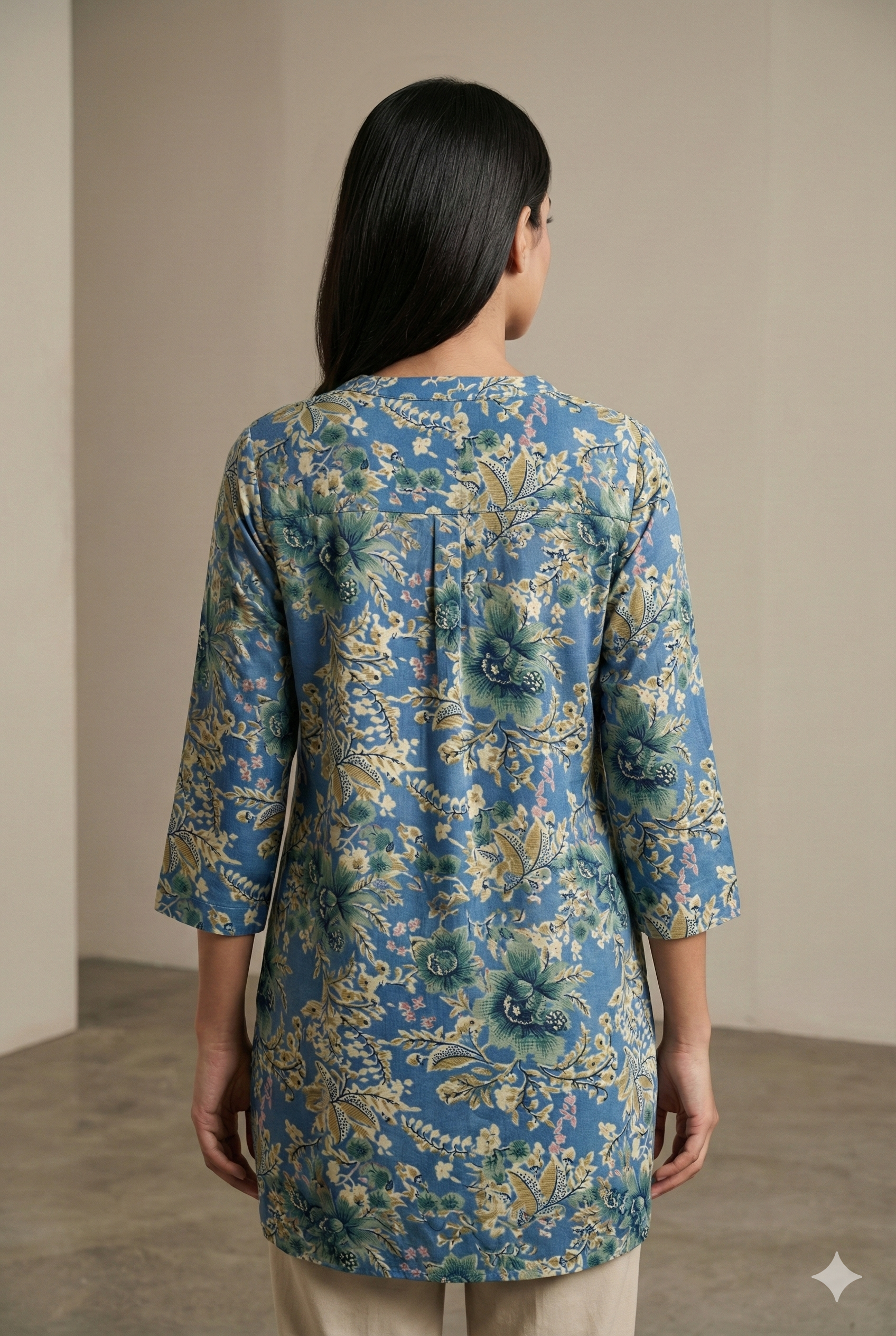 Women’s Blue Floral Printed Kurti Soft Cotton Blend - 26192