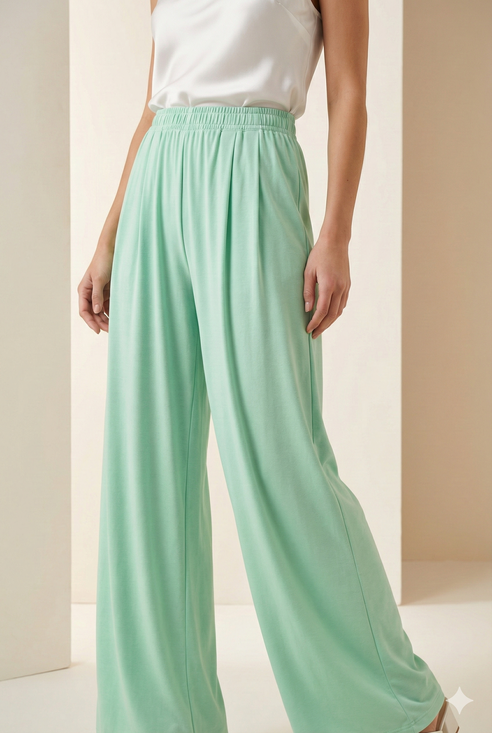 Mint Green Solid Cotton Palazzo - 26279