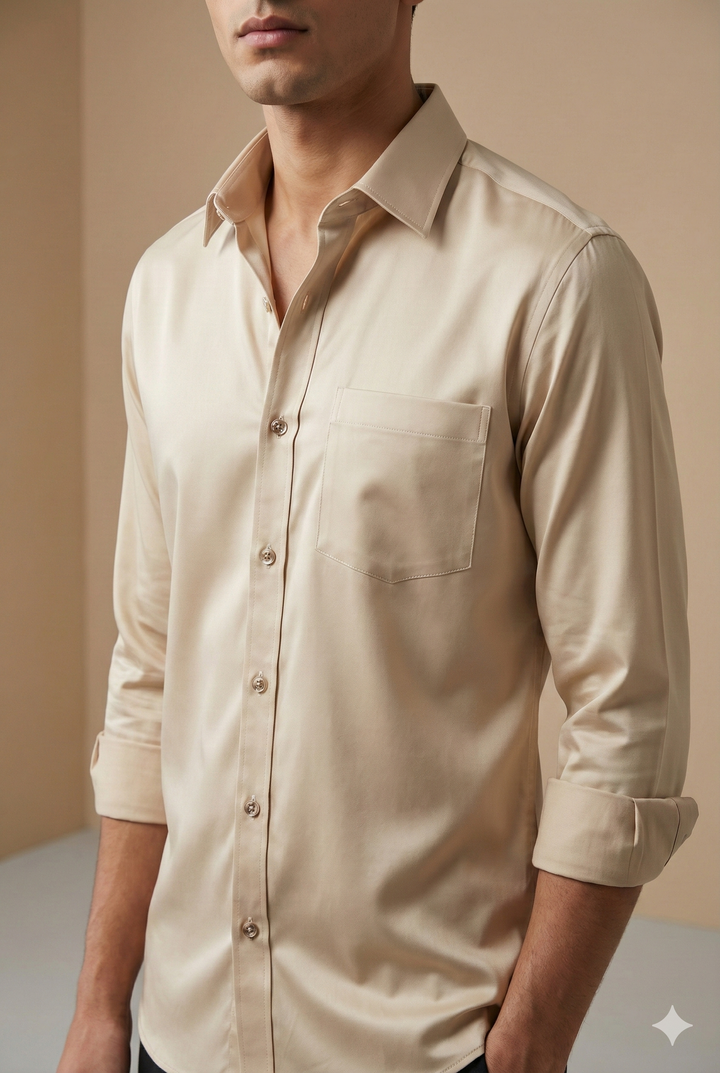 Men’s Premium Solid Cotton Satin Formal Shirt – Ivory Cream - 26500