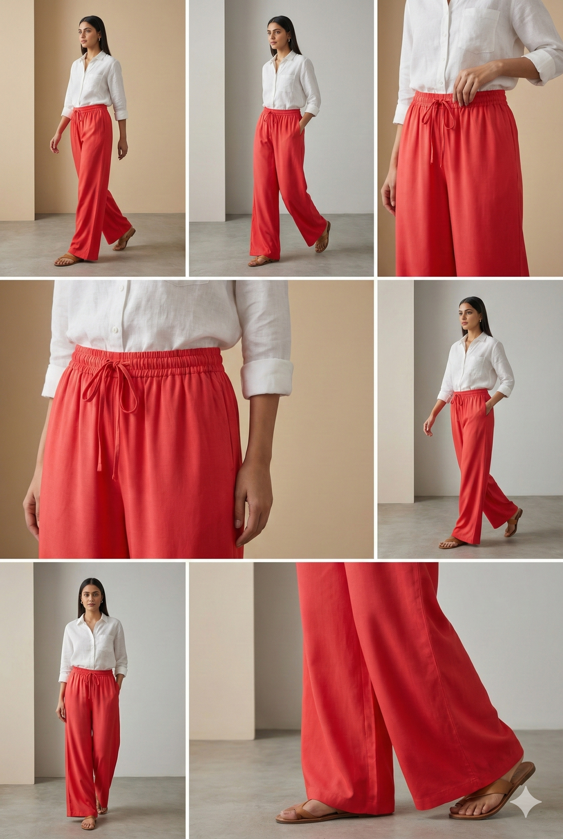 Coral Red Solid Cotton Palazzo - 26275