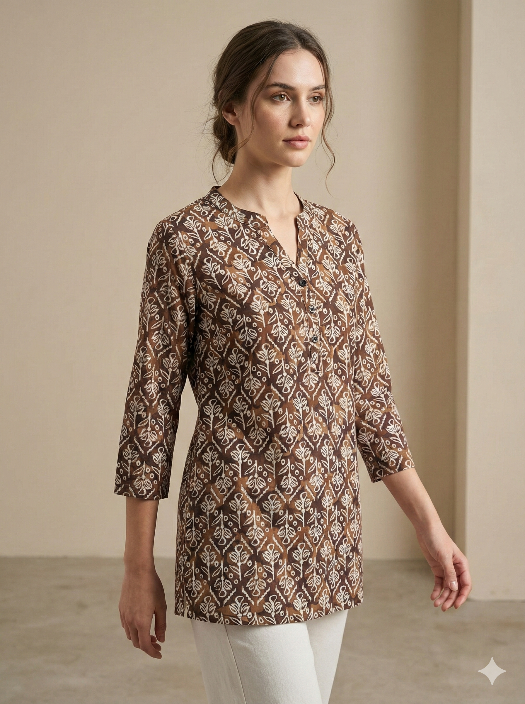 Brown Ethnic Print Women’s Kurti - 26054