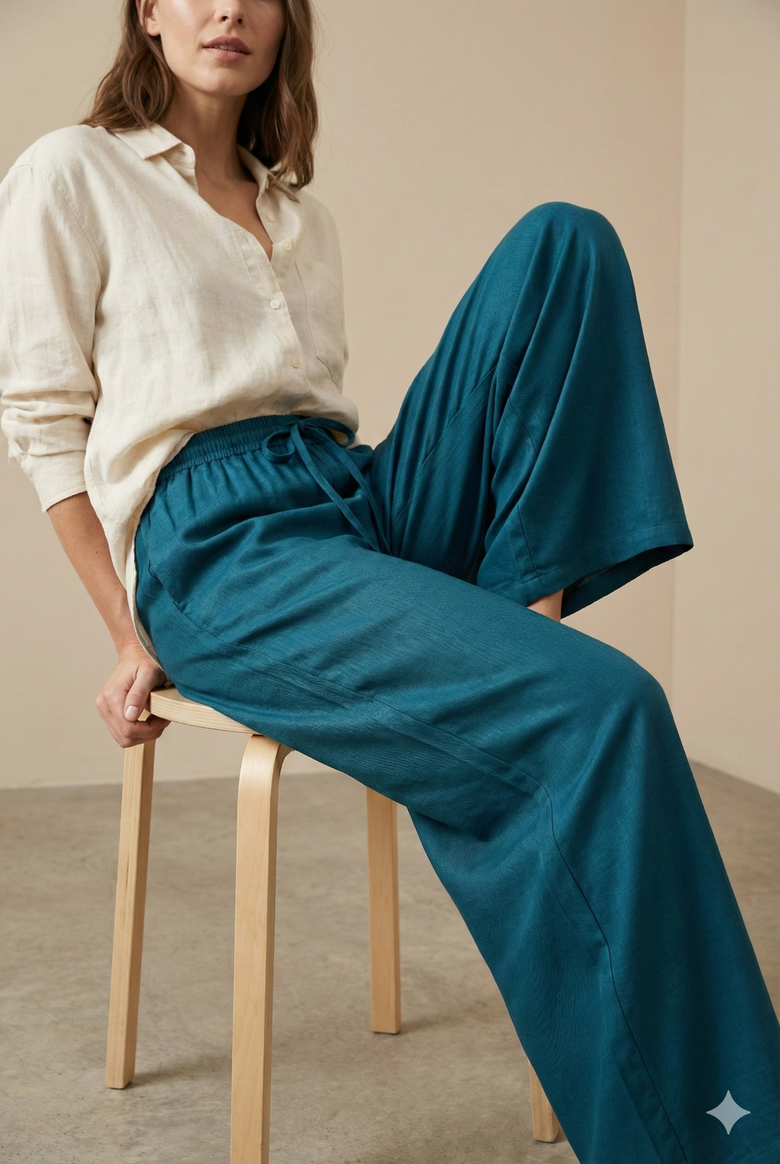 Teal Blue Solid Cotton Rayon Palazzo - 26271