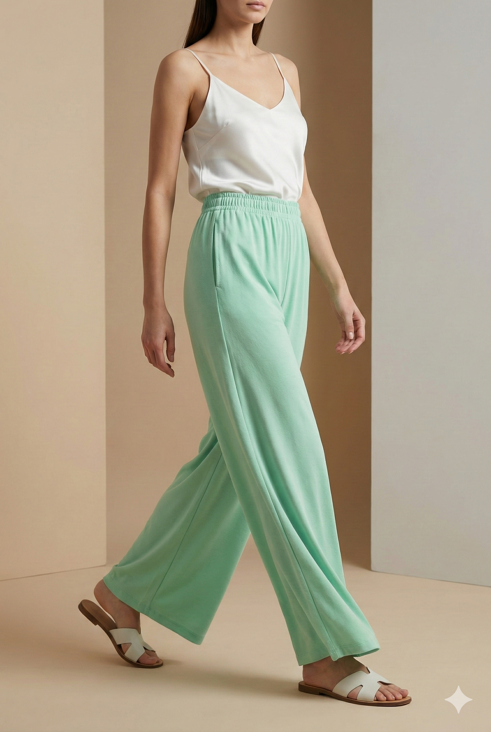 Mint Green Solid Cotton Palazzo - 26279