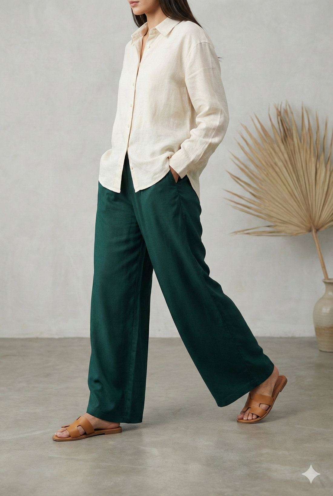 Teal Green Solid Cotton Palazzo - 26272
