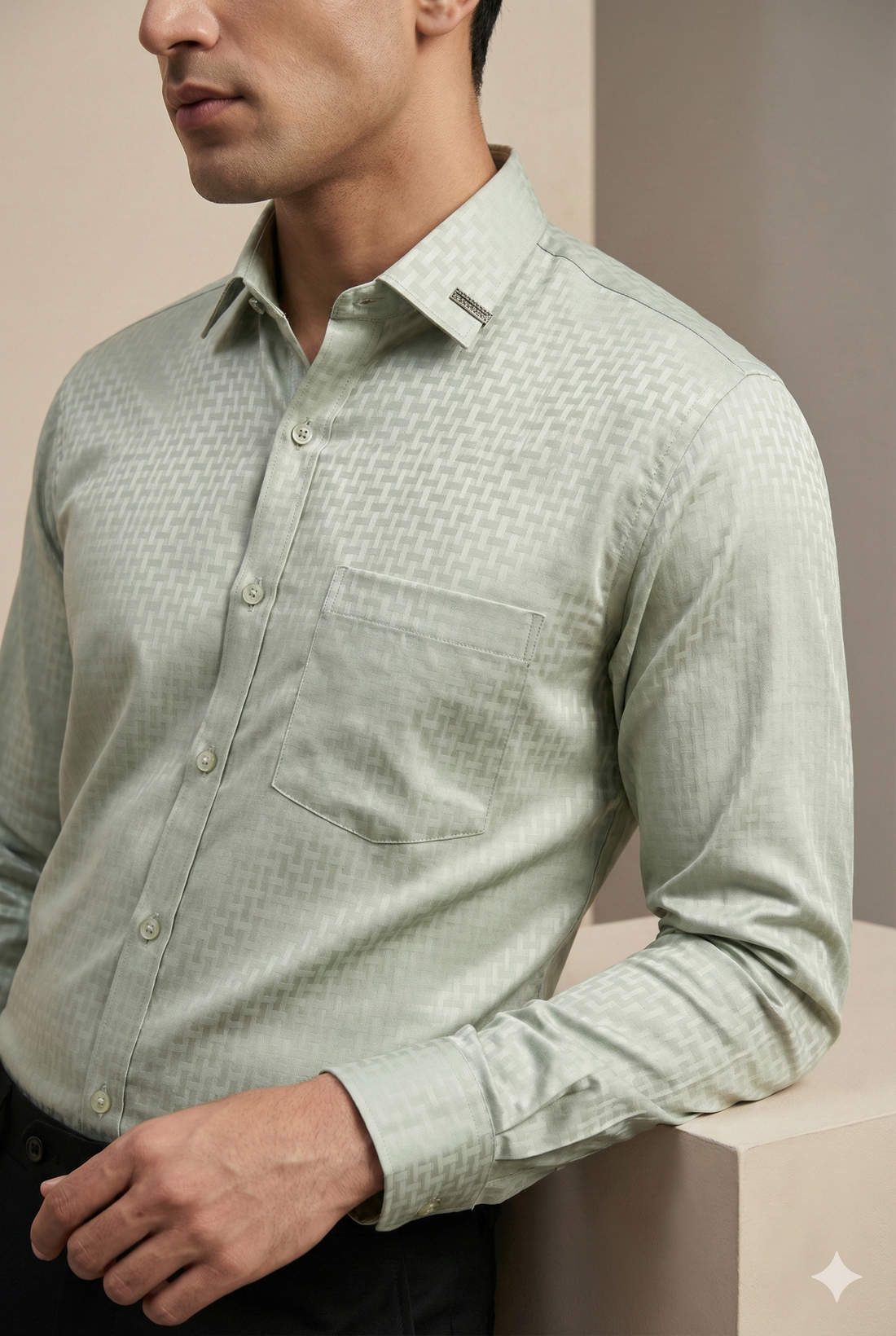 Men’s Premium Satin Textured Formal Shirt – Mint Green - 26417
