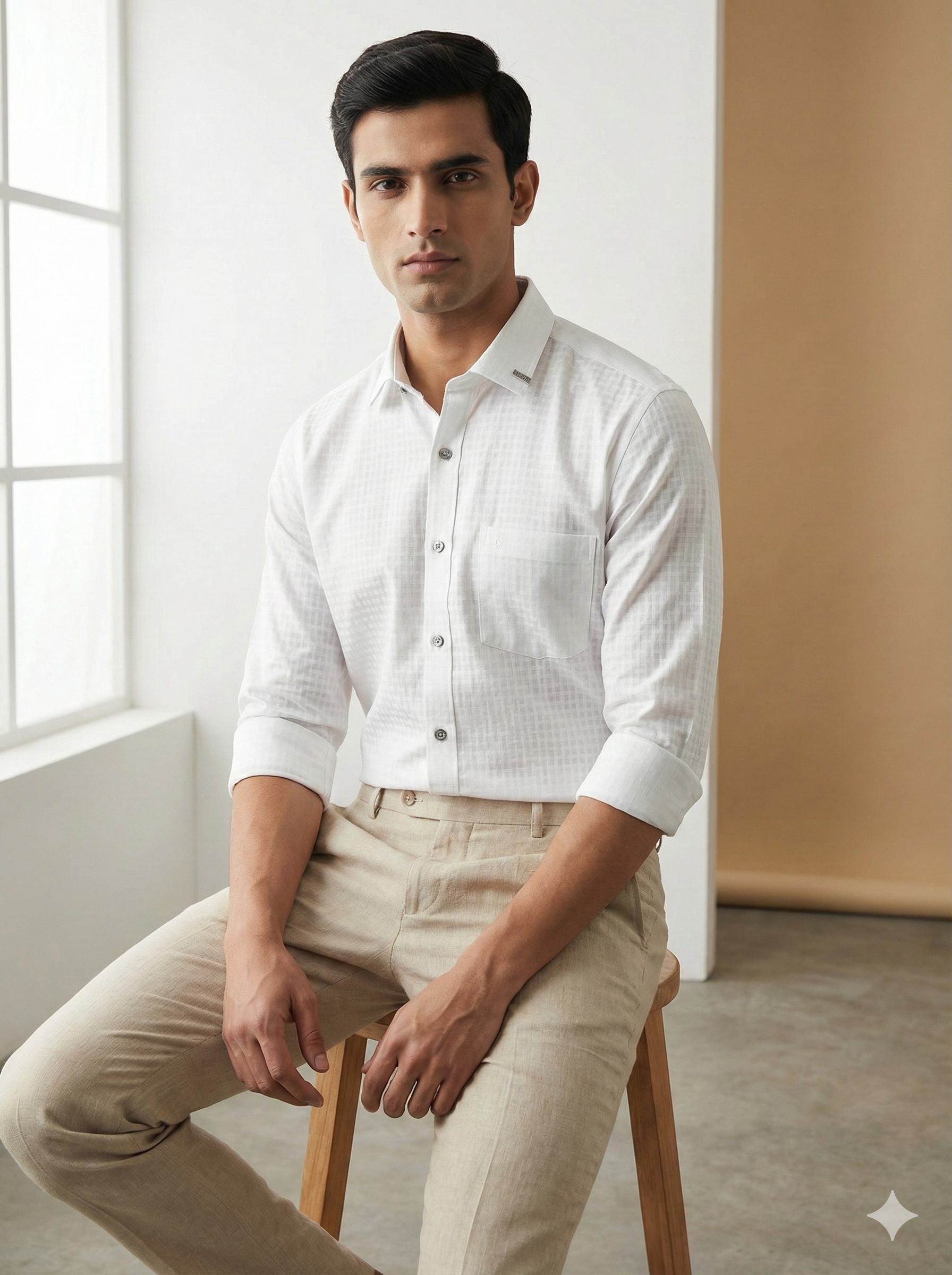 Men’s Premium Satin Textured Formal Shirt – Classic White - 26472