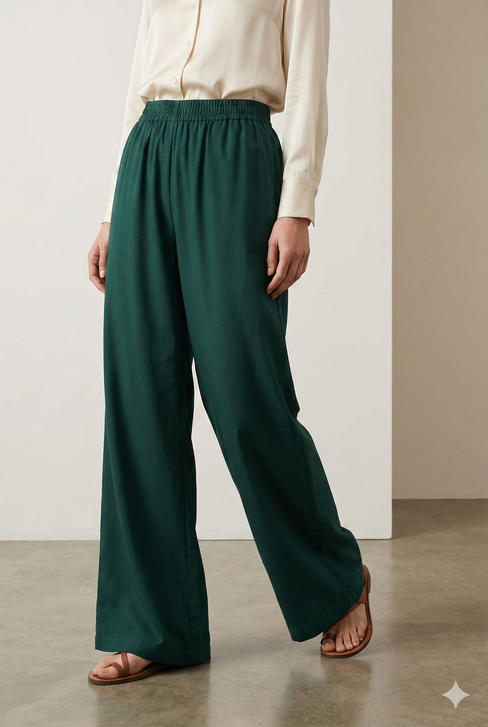 Teal Green Solid Cotton Palazzo - 26272