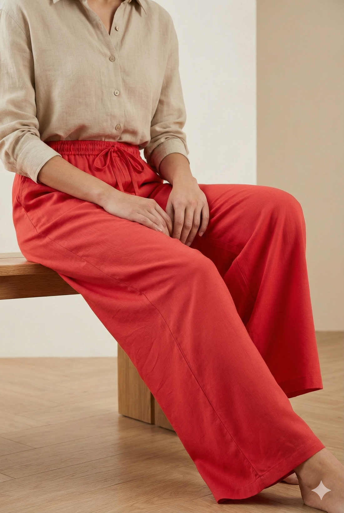 Coral Red Solid Cotton Palazzo - 26275