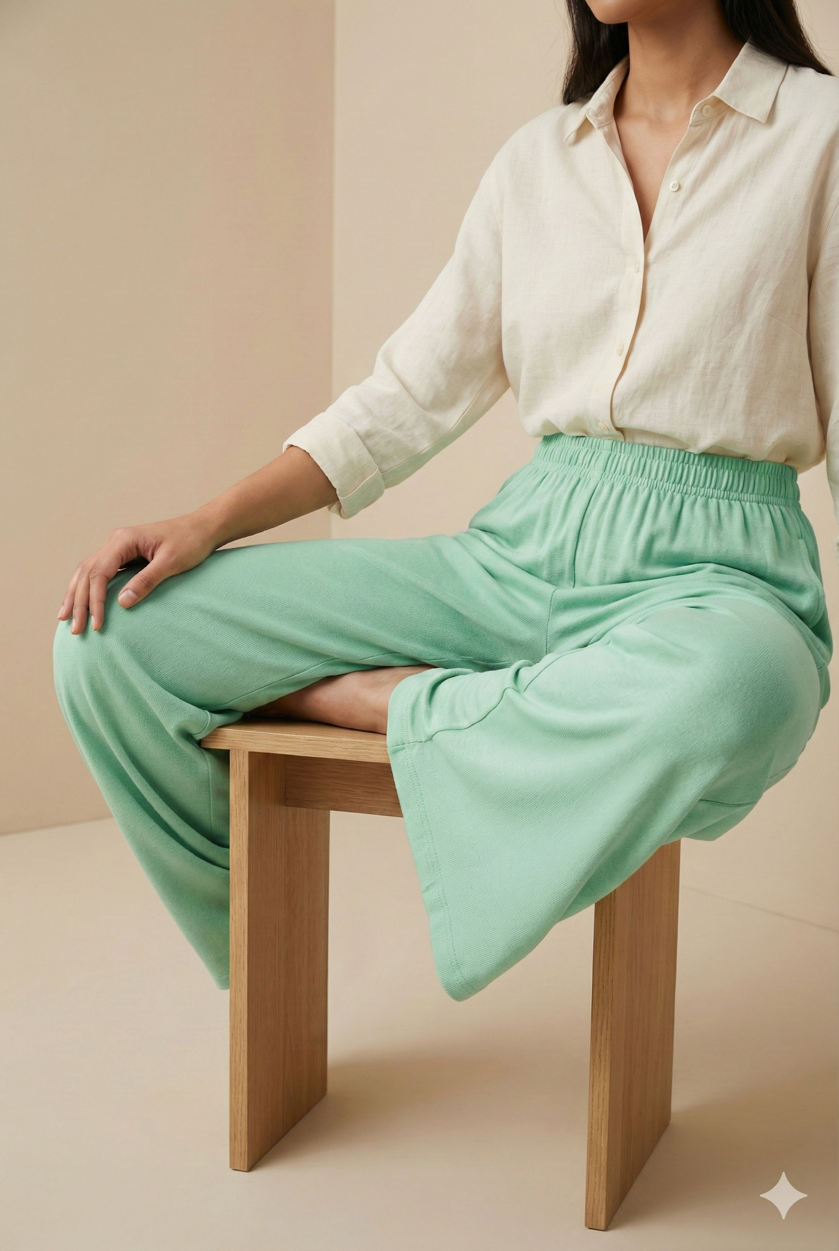 Mint Green Solid Cotton Palazzo - 26279