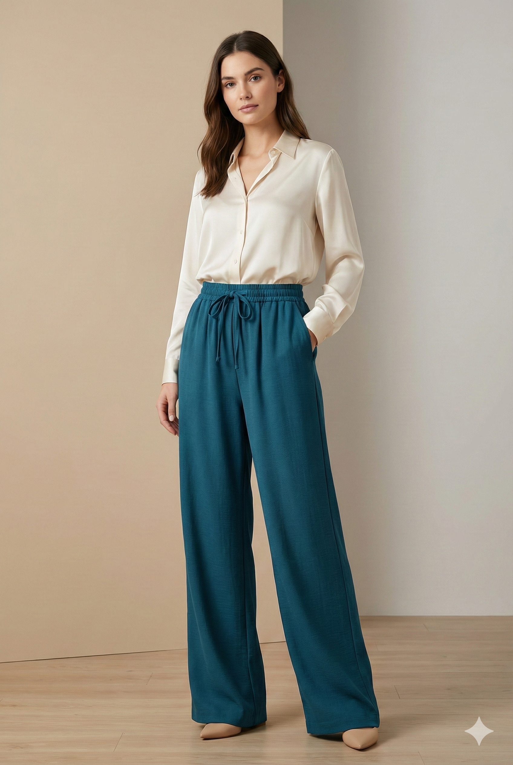 Teal Blue Solid Cotton Rayon Palazzo - 26271