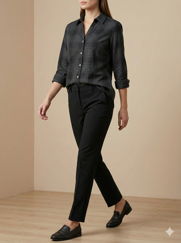 Women’s Classic Black Check Pattern Casual Shirt – 25226