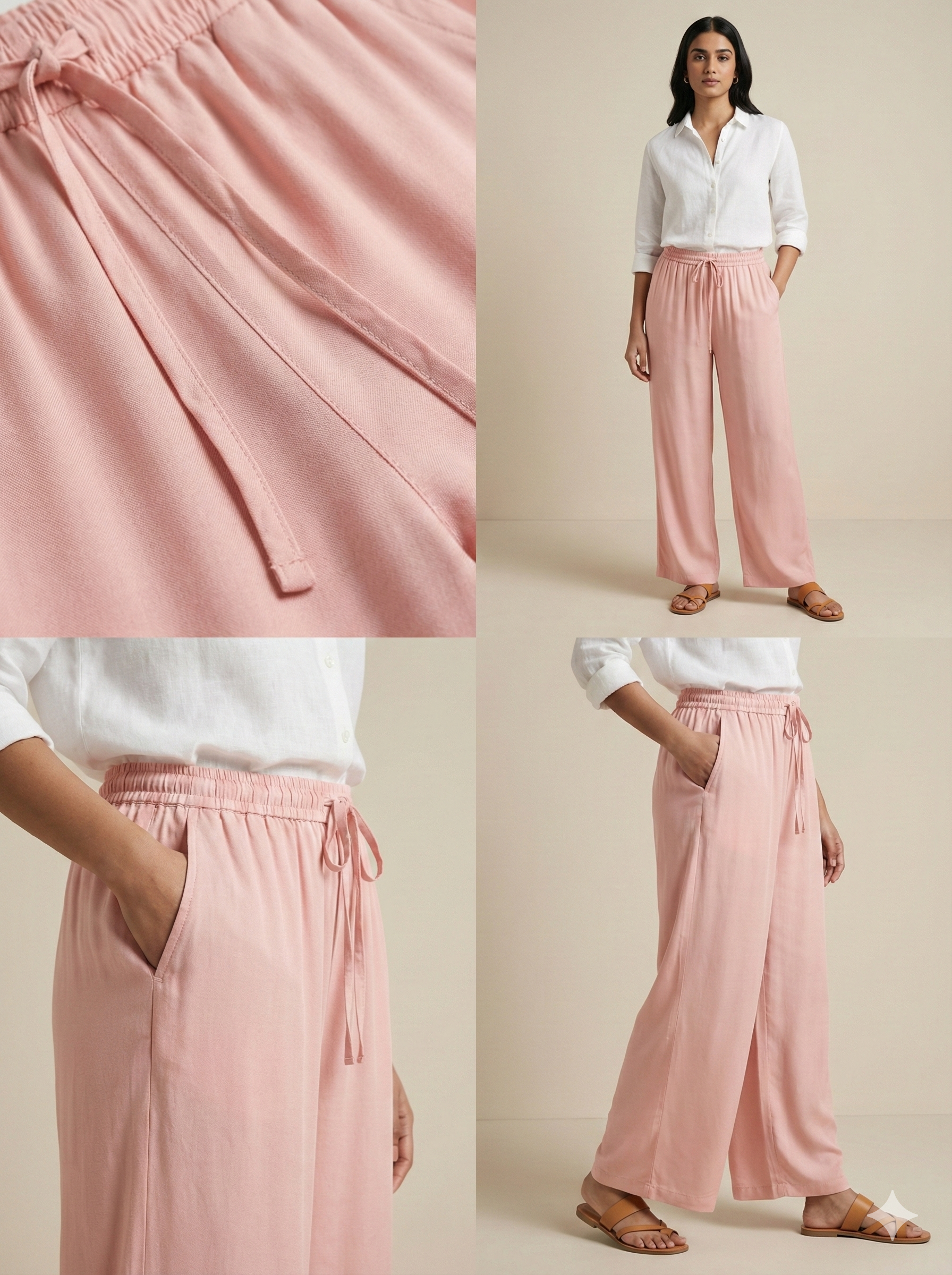 Peach Solid Cotton Palazzo - 26274
