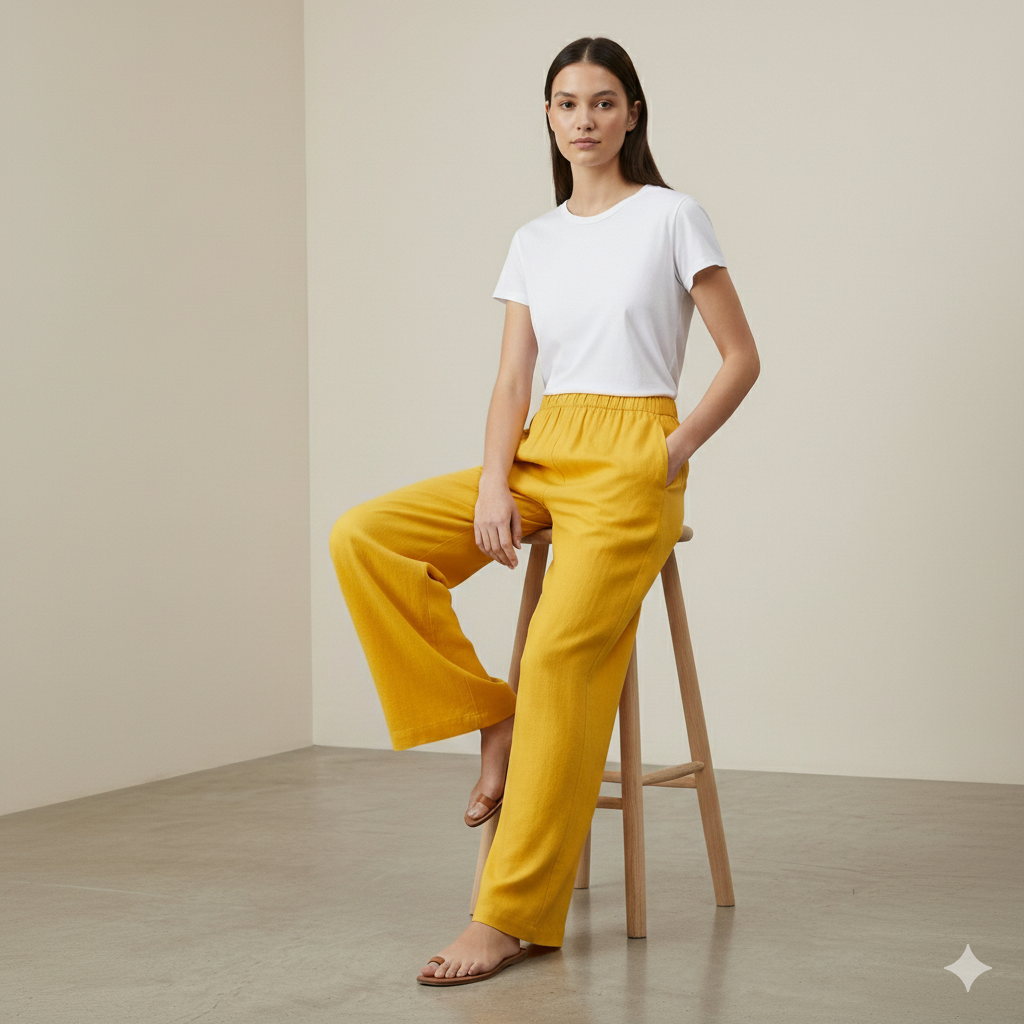 Mustard Yellow Solid Cotton Rayon Palazzo - 26280