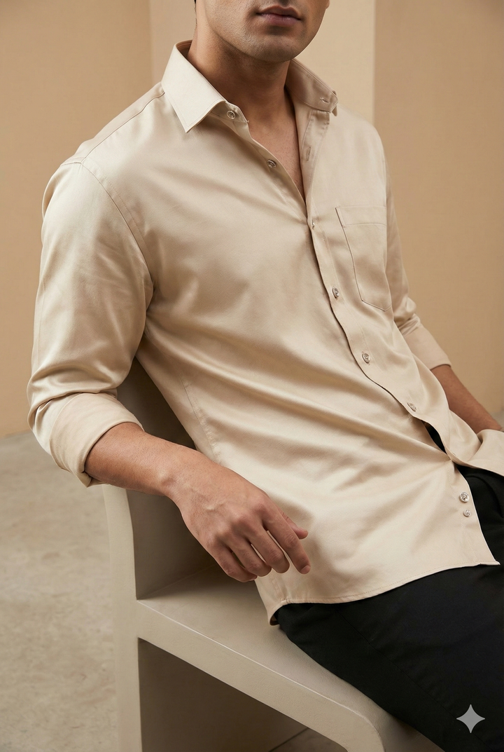 Men’s Premium Solid Cotton Satin Formal Shirt – Ivory Cream - 26500